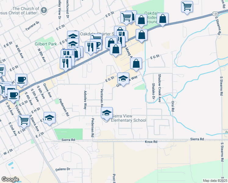 map of restaurants, bars, coffee shops, grocery stores, and more near 319 Oak Branch Street in Oakdale