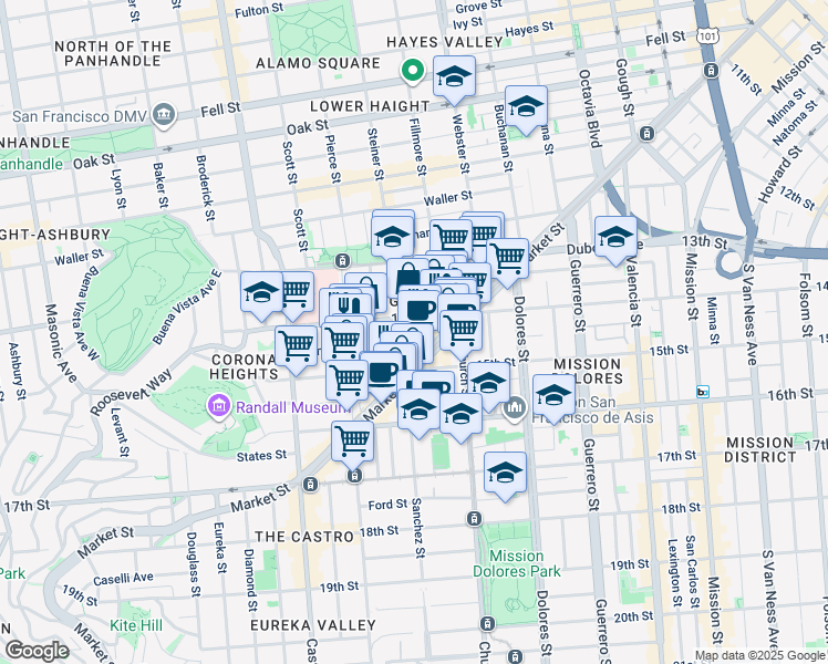 map of restaurants, bars, coffee shops, grocery stores, and more near in San Francisco