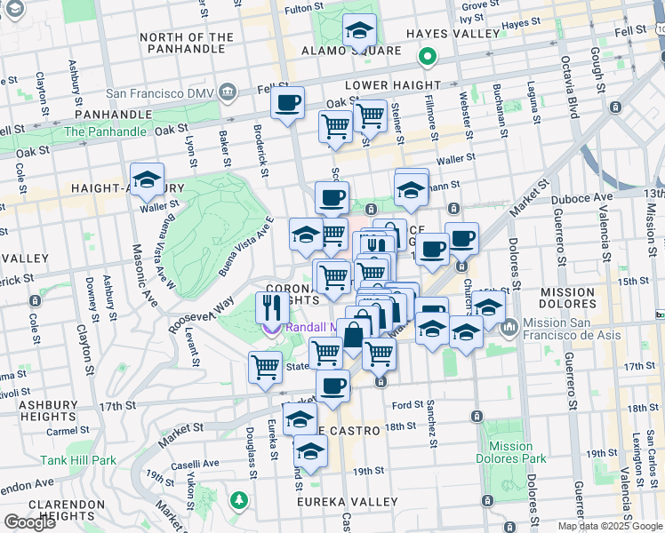 map of restaurants, bars, coffee shops, grocery stores, and more near in San Francisco