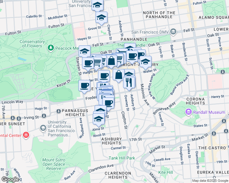 map of restaurants, bars, coffee shops, grocery stores, and more near in San Francisco