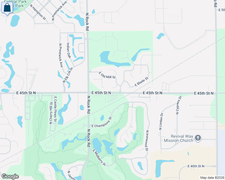 map of restaurants, bars, coffee shops, grocery stores, and more near 8000-8698 East 45th Street North in Wichita