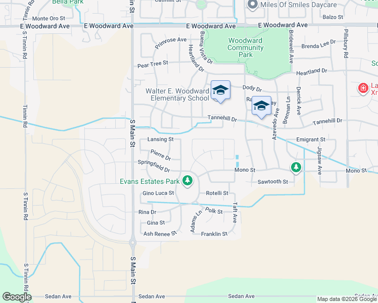 map of restaurants, bars, coffee shops, grocery stores, and more near 2350 Merlin Ln in Manteca