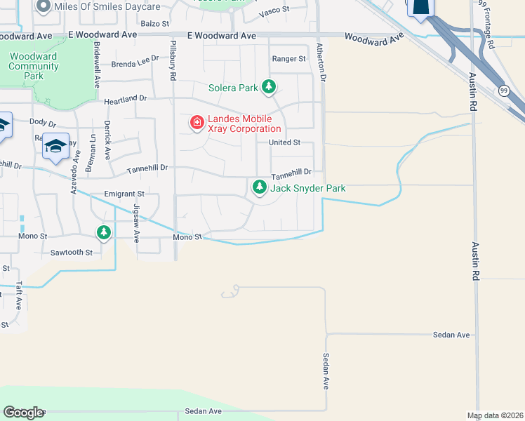 map of restaurants, bars, coffee shops, grocery stores, and more near 1448 Mono Street in Manteca