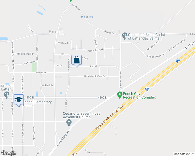 map of restaurants, bars, coffee shops, grocery stores, and more near 2040 Saddleback View Drive in Enoch