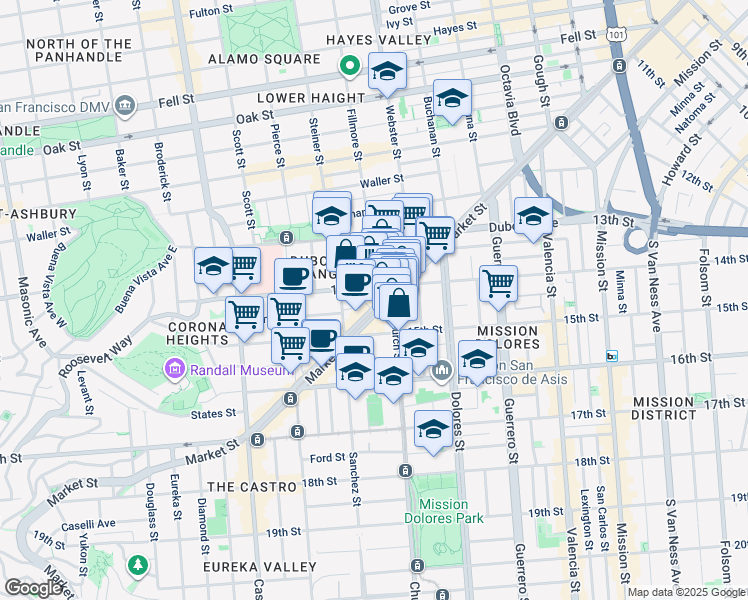 map of restaurants, bars, coffee shops, grocery stores, and more near in San Francisco