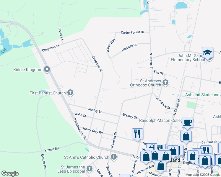 map of restaurants, bars, coffee shops, grocery stores, and more near 508 Chapman St in Ashland