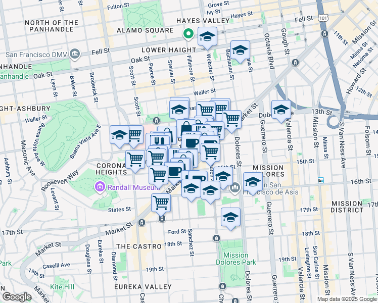 map of restaurants, bars, coffee shops, grocery stores, and more near in San Francisco