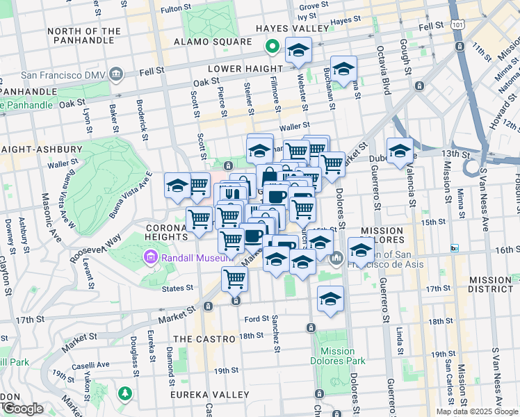 map of restaurants, bars, coffee shops, grocery stores, and more near in San Francisco
