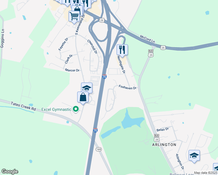 map of restaurants, bars, coffee shops, grocery stores, and more near 1666 Foxhaven Drive in Richmond