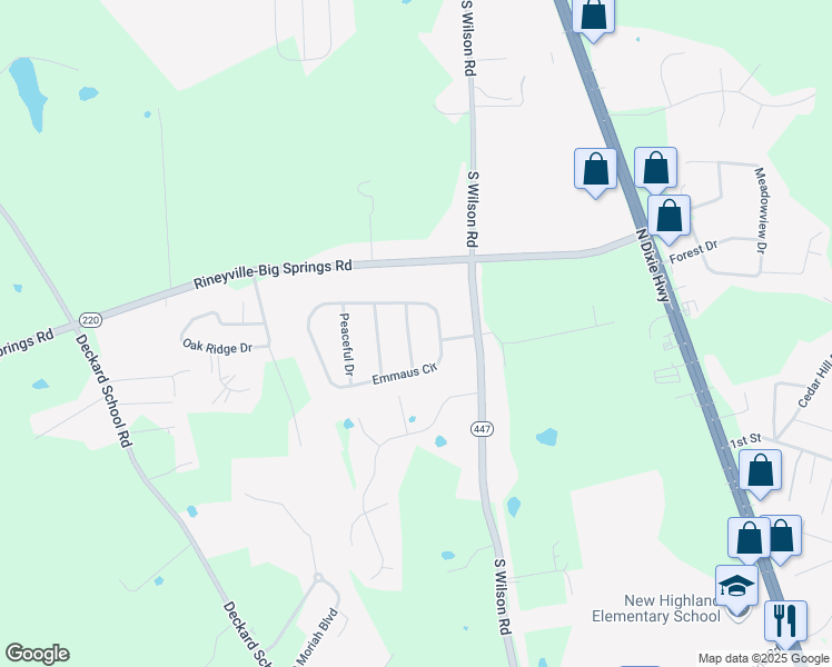 map of restaurants, bars, coffee shops, grocery stores, and more near Promise Ln in Elizabethtown