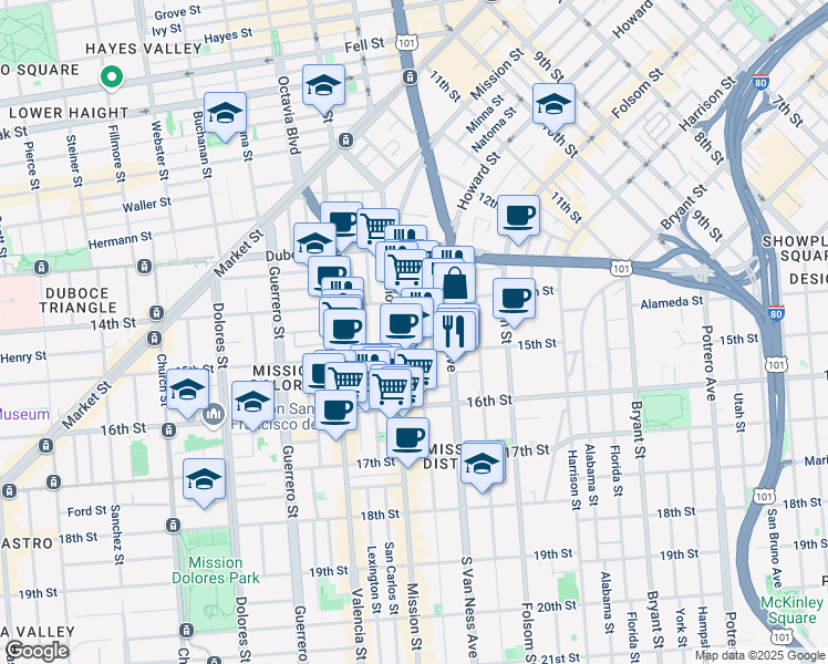 map of restaurants, bars, coffee shops, grocery stores, and more near in San Francisco
