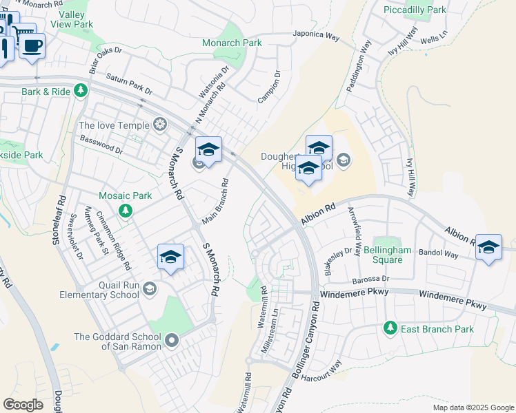 map of restaurants, bars, coffee shops, grocery stores, and more near 812 Joree Lane in San Ramon