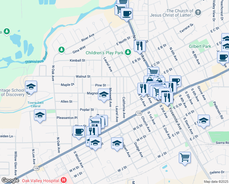 map of restaurants, bars, coffee shops, grocery stores, and more near 302 Laurel Avenue in Oakdale