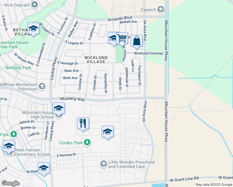 map of restaurants, bars, coffee shops, grocery stores, and more near 429 Sullivan Court in Tracy