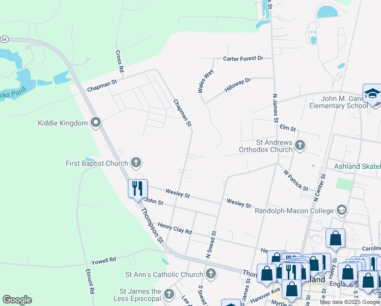 map of restaurants, bars, coffee shops, grocery stores, and more near 508 Chapman Street in Ashland