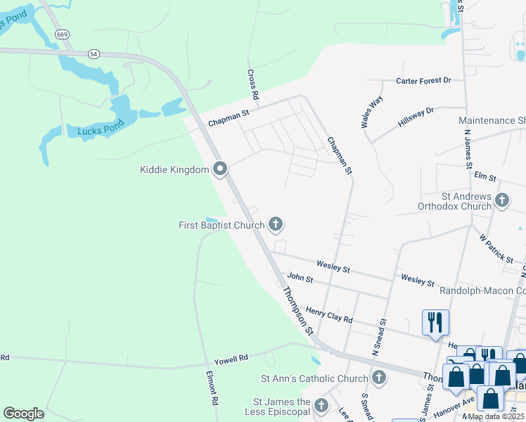 map of restaurants, bars, coffee shops, grocery stores, and more near 906 Thompson Street in Ashland