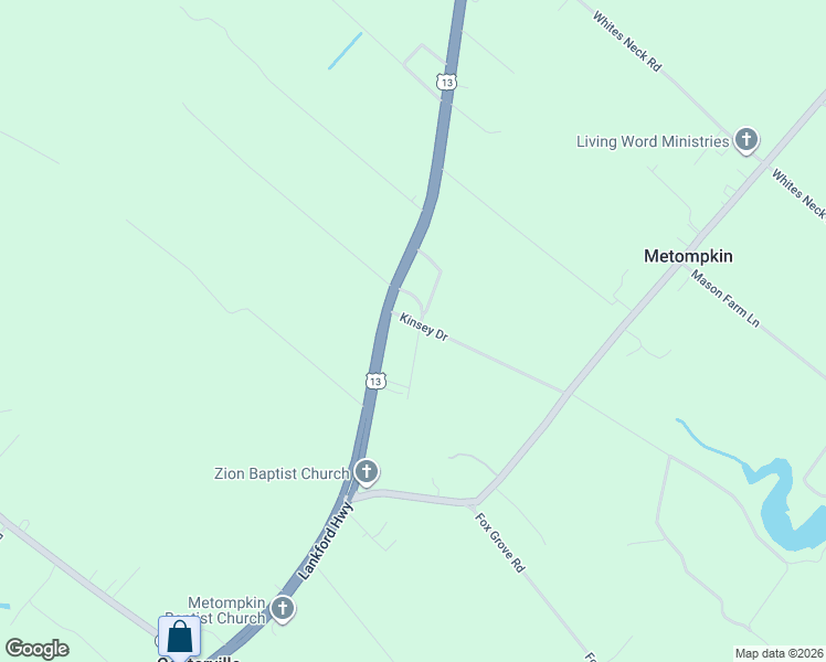 map of restaurants, bars, coffee shops, grocery stores, and more near 20030-20054 Finney Drive in Parksley