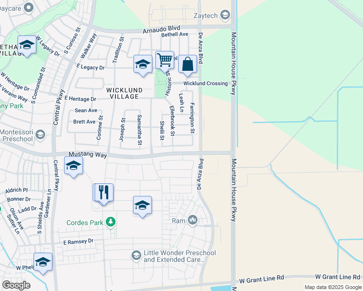 map of restaurants, bars, coffee shops, grocery stores, and more near 536 Sullivan Way in Mountain House