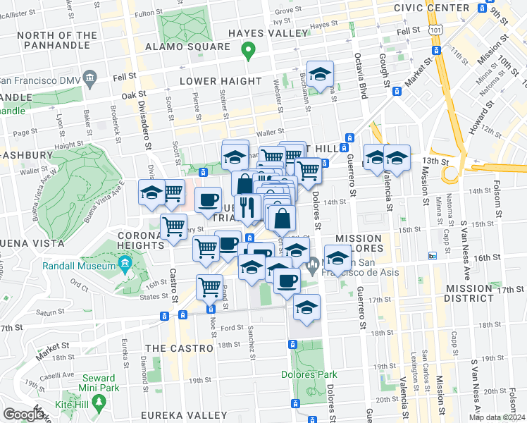 map of restaurants, bars, coffee shops, grocery stores, and more near in San Francisco