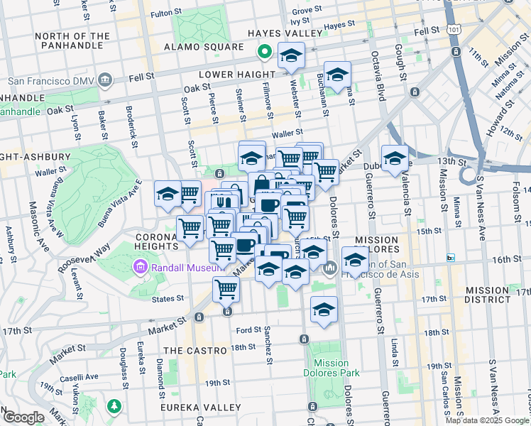 map of restaurants, bars, coffee shops, grocery stores, and more near in San Francisco