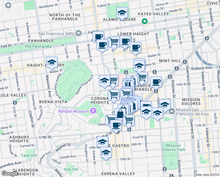 map of restaurants, bars, coffee shops, grocery stores, and more near in San Francisco
