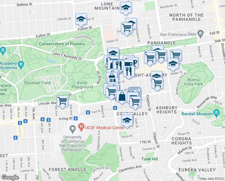 map of restaurants, bars, coffee shops, grocery stores, and more near in San Francisco