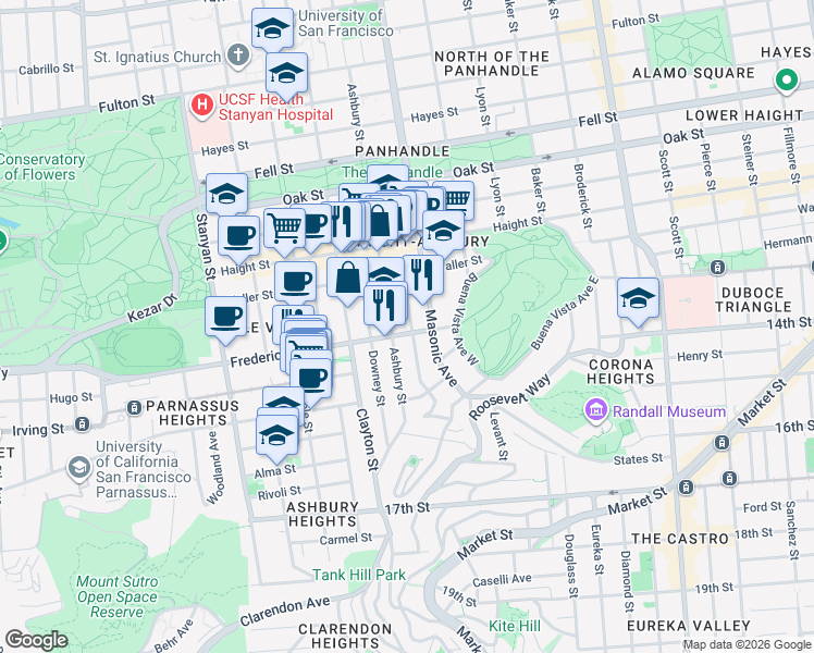 map of restaurants, bars, coffee shops, grocery stores, and more near in San Francisco