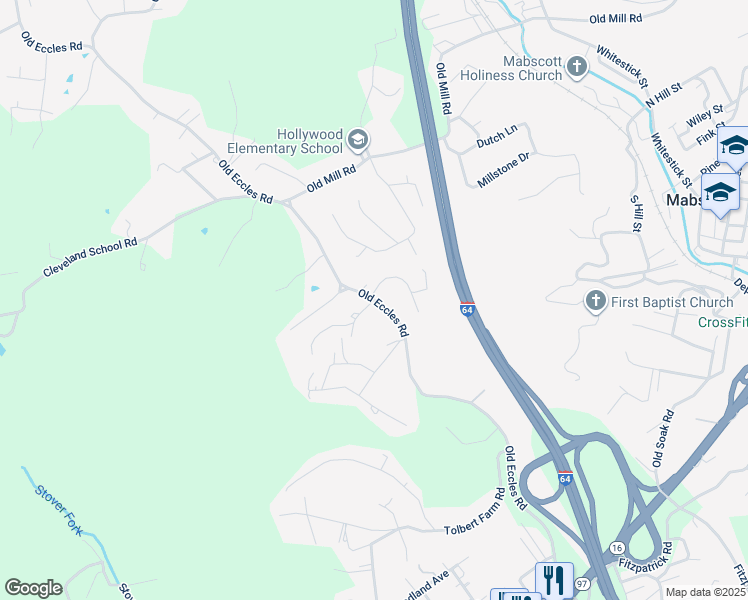 map of restaurants, bars, coffee shops, grocery stores, and more near 100 Randrick Drive in Beckley