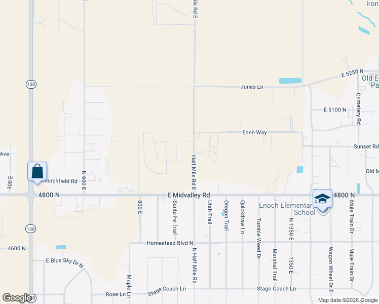 map of restaurants, bars, coffee shops, grocery stores, and more near 4801-4983 N 1000 E in Enoch