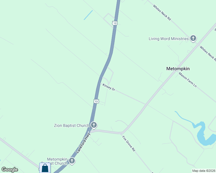 map of restaurants, bars, coffee shops, grocery stores, and more near 20030 Finney Drive in Parksley