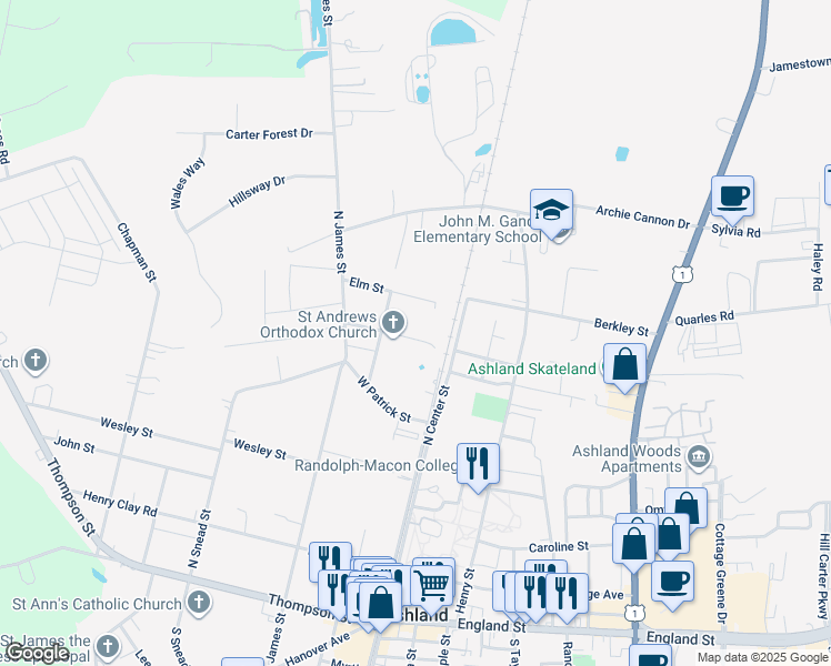 map of restaurants, bars, coffee shops, grocery stores, and more near 110 Linden Street in Ashland