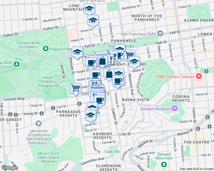 map of restaurants, bars, coffee shops, grocery stores, and more near in San Francisco