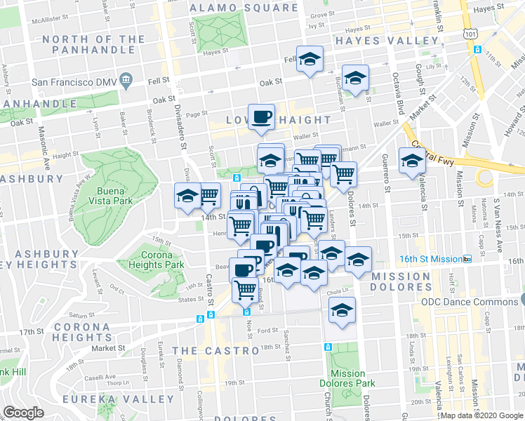 map of restaurants, bars, coffee shops, grocery stores, and more near in San Francisco