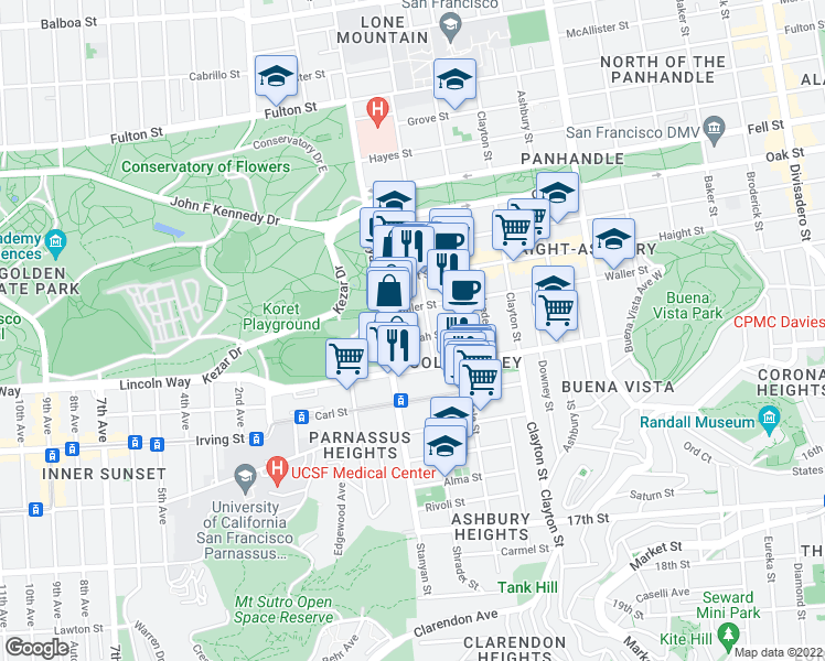 map of restaurants, bars, coffee shops, grocery stores, and more near in San Francisco