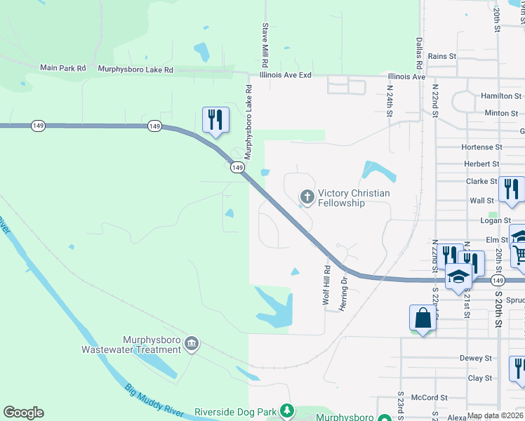 map of restaurants, bars, coffee shops, grocery stores, and more near 8 Buena Vista Drive in Murphysboro