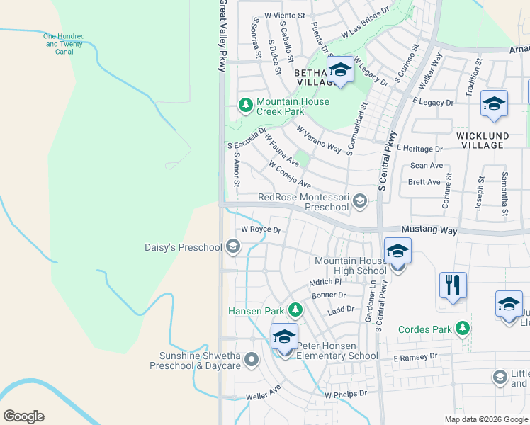 map of restaurants, bars, coffee shops, grocery stores, and more near 471 West Royce Drive in Mountain House