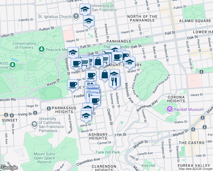 map of restaurants, bars, coffee shops, grocery stores, and more near in San Francisco