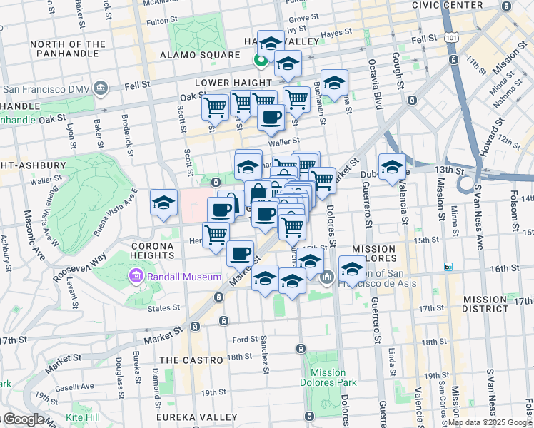 map of restaurants, bars, coffee shops, grocery stores, and more near 760 14th Street in San Francisco