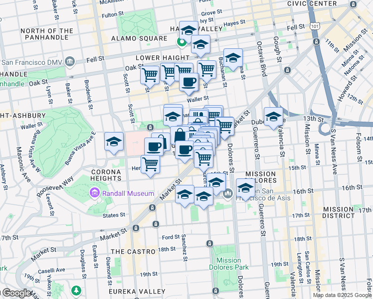 map of restaurants, bars, coffee shops, grocery stores, and more near 760 14th Street in San Francisco