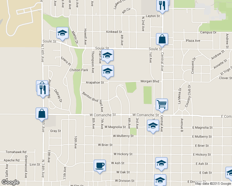 map of restaurants, bars, coffee shops, grocery stores, and more near 1919 Bond Circle in Dodge City