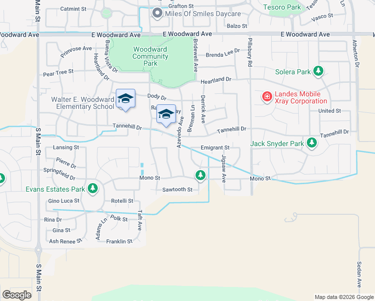 map of restaurants, bars, coffee shops, grocery stores, and more near 836 Tannehill Drive in Manteca