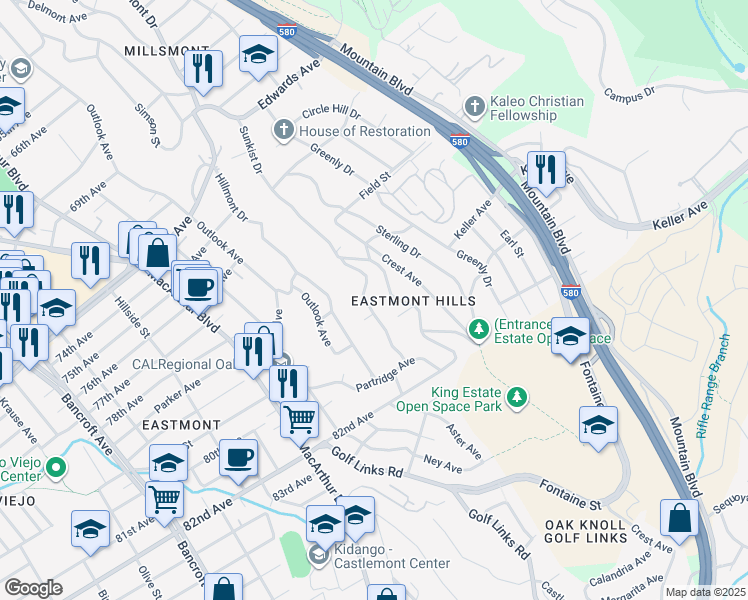 map of restaurants, bars, coffee shops, grocery stores, and more near 7900 Michigan Avenue in Oakland
