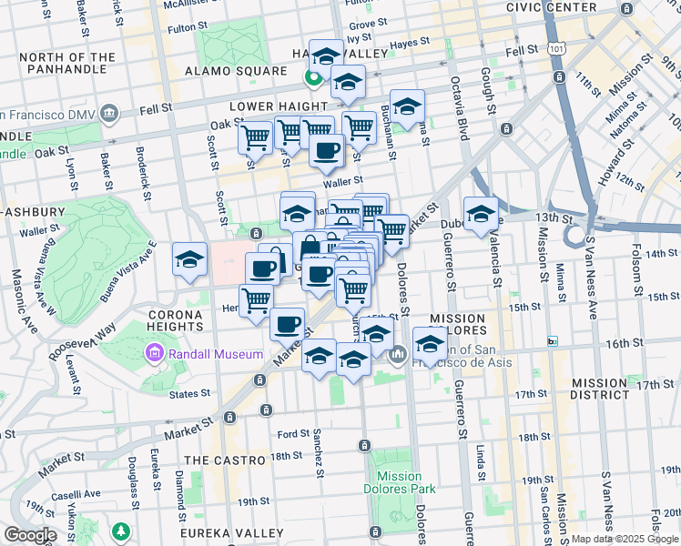 map of restaurants, bars, coffee shops, grocery stores, and more near in San Francisco