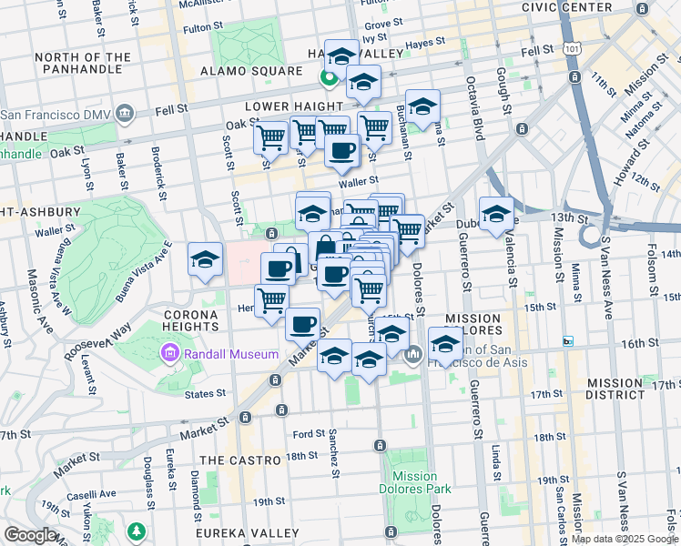 map of restaurants, bars, coffee shops, grocery stores, and more near in San Francisco