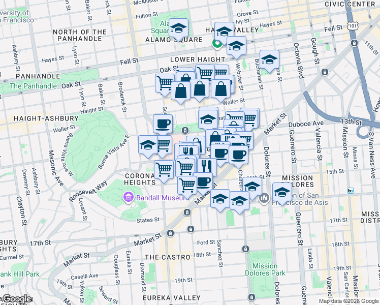 map of restaurants, bars, coffee shops, grocery stores, and more near in San Francisco