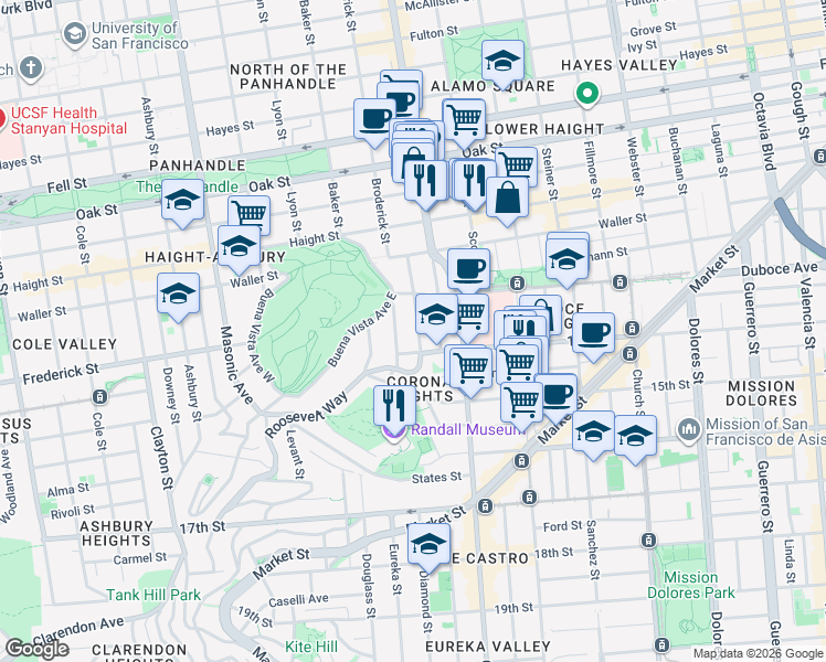 map of restaurants, bars, coffee shops, grocery stores, and more near in San Francisco
