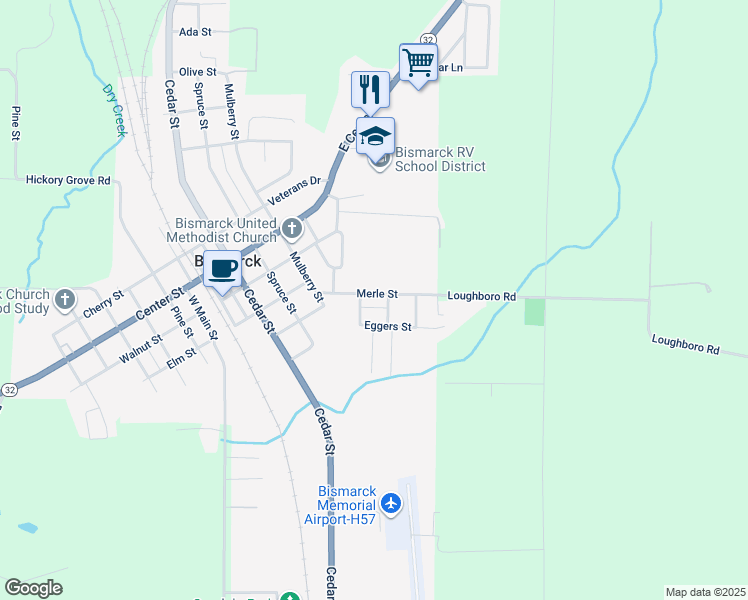 map of restaurants, bars, coffee shops, grocery stores, and more near 406 Merle Street in Bismarck