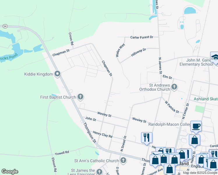map of restaurants, bars, coffee shops, grocery stores, and more near 511 Chapman Street in Ashland