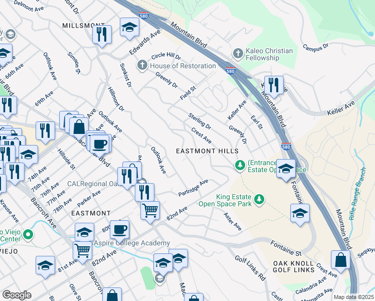 map of restaurants, bars, coffee shops, grocery stores, and more near 7900 Michigan Avenue in Oakland