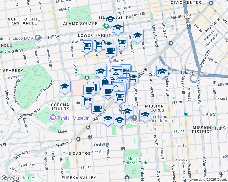map of restaurants, bars, coffee shops, grocery stores, and more near in San Francisco